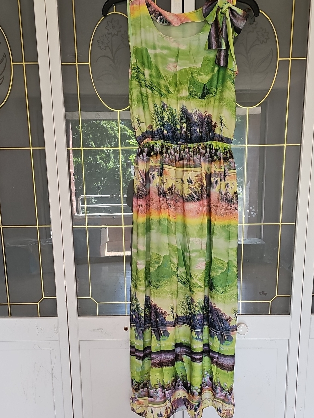 Green Scenic Print Sleeveless Maxi Dress REPOSHING